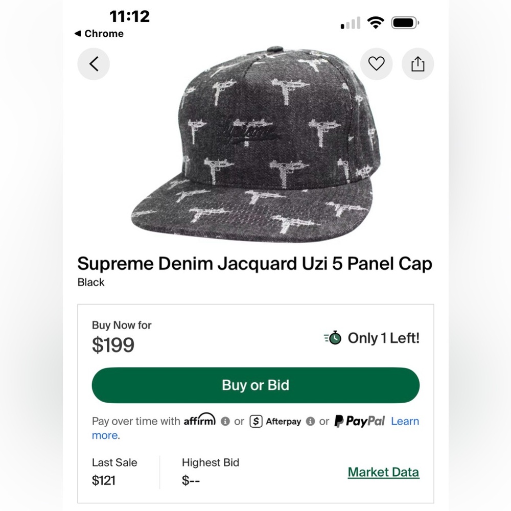 SUPER RARE SUPREME DENIM JACQUARD UZI 5-PANEL BLACK CAP FW15